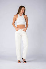 Wakee Denim (By Lily) Mid Waist Wide Leg Jean Pant - Cream BA094