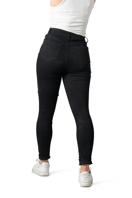 Wakee Denim Jean Distressed Rip Skinny Leg - Punk Black - The Zebra Effect