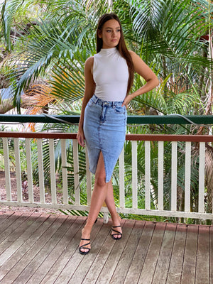 Acid wash best sale denim pencil skirt