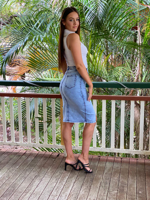 Wakee Denim Ladies Mid-Long Skirt - Acid Wash 69887