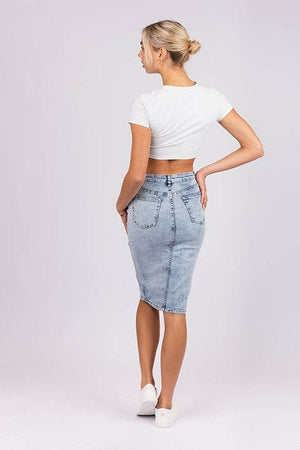 Wakee Denim Ladies Mid-Long Skirt - Acid Wash 69887