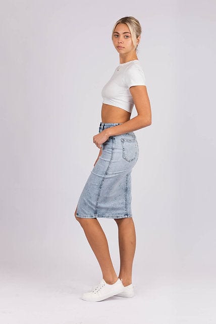 Wakee Denim Ladies Mid-Long Skirt - Acid Wash 69887